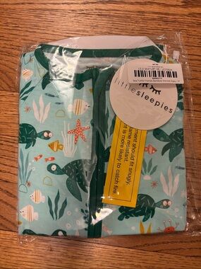 Little Sleepies Bamboo Zippy - Aqua & Green Sea Turtle Friends